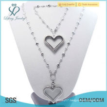 High Quality Fashion women 35mm Crystal Silver Glass 316L stainless steel floating heart lockets bracelet&Necklace Jewelry Set
